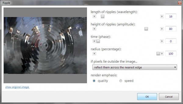 The new Ripple tool.  All distort tools use resampling for improved image quality, and all provide real-time previews.