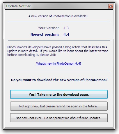 PhotoDemon's new update notifier